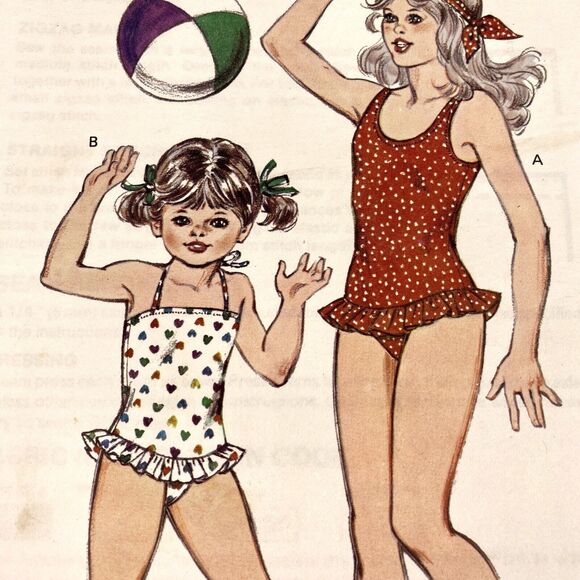 VTG Kwik Sew 1338 Girls Swimsuit Sewing Patterns 2 Styles Ruffle Sz 4-7 SEALED - Picture 4 of 9